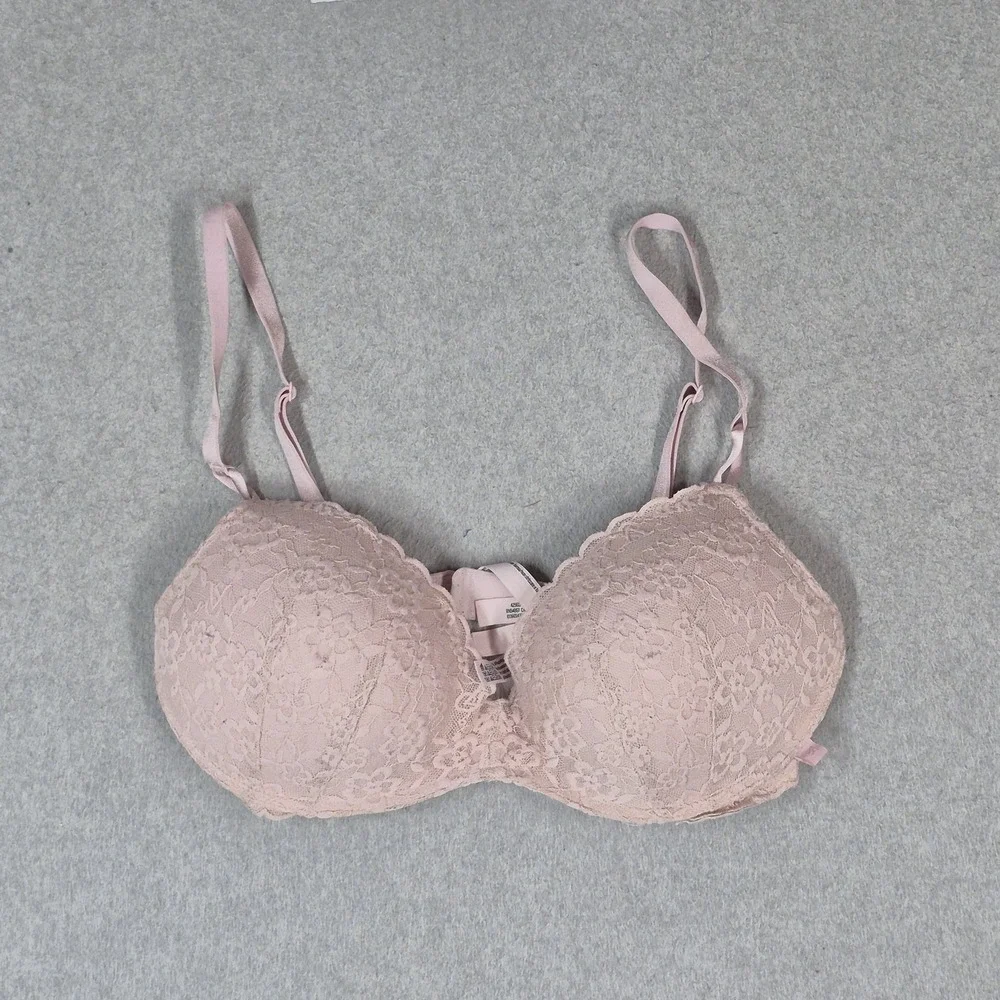 Victoria's Secret Women Bra 36D Pink Floral Padded T Shirt Wireless Lace Strap